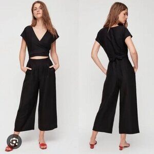 Wilfred Black Linen Wrap Jumpsuit
